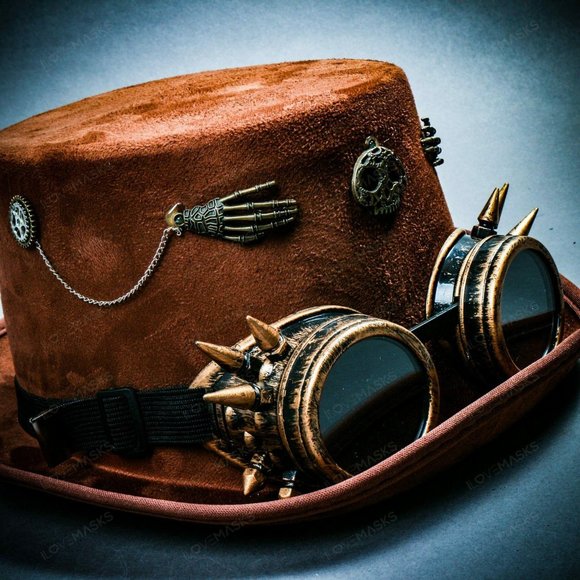 Brown Victoria Steampunk Spike Goggle Party Hat - Picture 5 of 8
